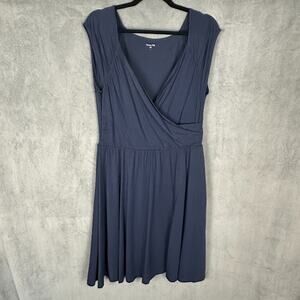 Garnet Hill Dress Womens Large Navy V Neck Stretch Neutral Minimalist Resort